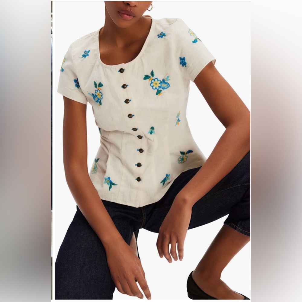 Free People Kelly Floral Cotton Peplum Top, EUC